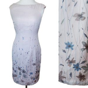 Vintage 90s Gray Silk Floral Sleeveless Dress Knee Length 6 8 Made in‎ USA